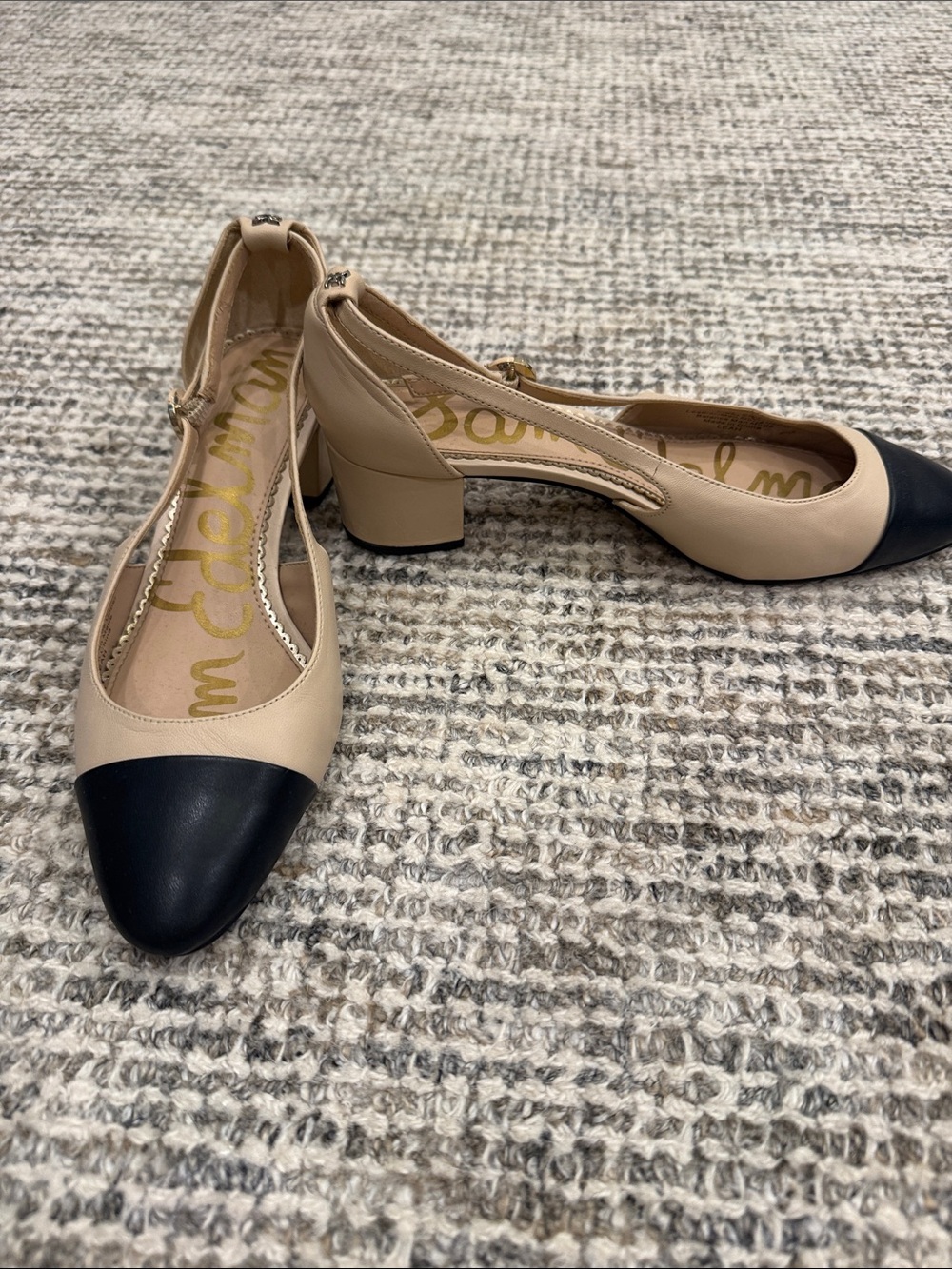 Sam Edelman Beige and Black Pointed-Toe Slingback Pumps - Picture 2 of 3